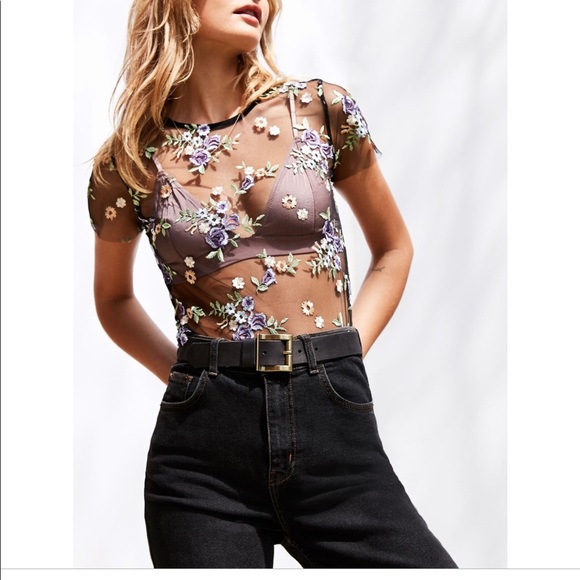 *SOLD* Urban Outfitters Mesh Floral Crop Top - Picture 3 of 3